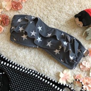 Grey/White Star Printed Ruffle Top